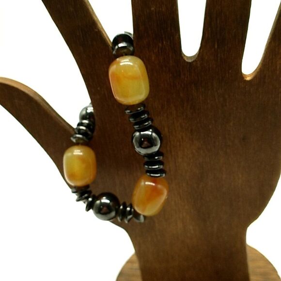 Glass Bead Hematite Magnetic Stretch Bracelet - Picture 6 of 7